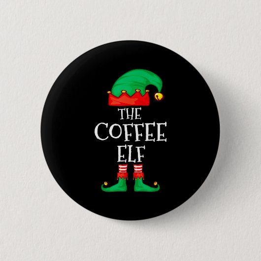 Funny Elf Family Christmas The Coffee Elf Sweater  Ronde Button 5,7 Cm (Voorkant)
