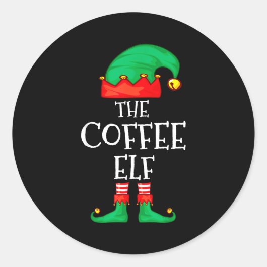 Funny Elf Family Christmas The Coffee Elf Sweater Ronde Sticker (Voorkant)
