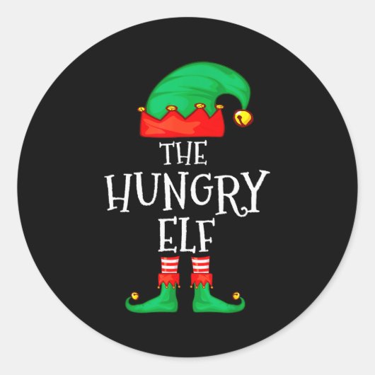 Funny Elf Family Christmas The Hungry Elf Sweater Ronde Sticker (Voorkant)