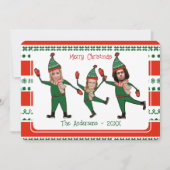 Funny Elf Family Foto Red Green Merry Kerstry Feestdagenkaart (Voorkant)