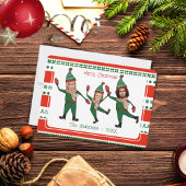 Funny Elf Family Foto Red Green Merry Kerstry Feestdagenkaart