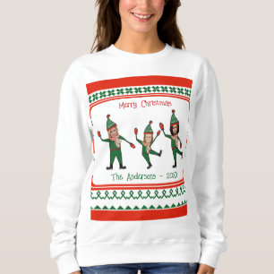Funny Elf Family Foto Red Green Merry Kerstry Trui