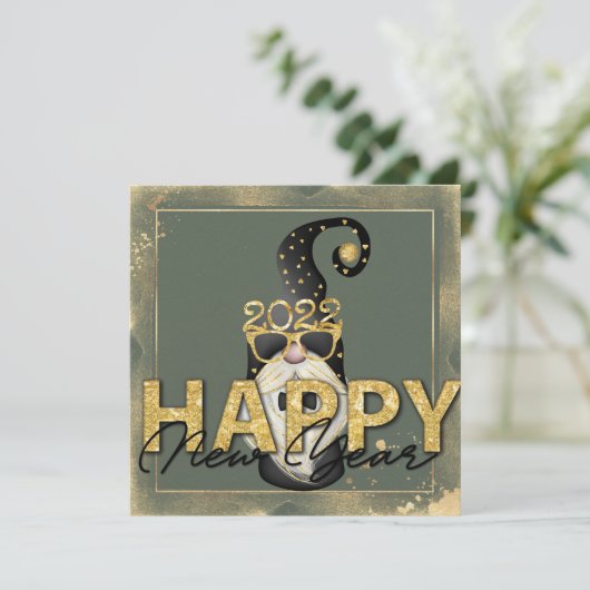 Funny Elf Gold Glitter Custom Script Flat Feestdagenkaart (Staand voorkant)