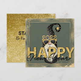 Funny Elf Gold Glitter Custom Script Flat Feestdagenkaart