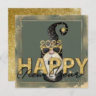 Funny Elf Gold Glitter Custom Script Flat Feestdagenkaart