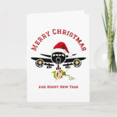 Funny Elf jumping on Airplane & Photo Custom Xmas Kaart (Voorkant)