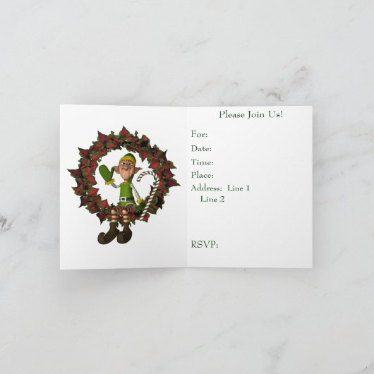 Funny Elf kerstfeestdag uitnodiging (Binnen)