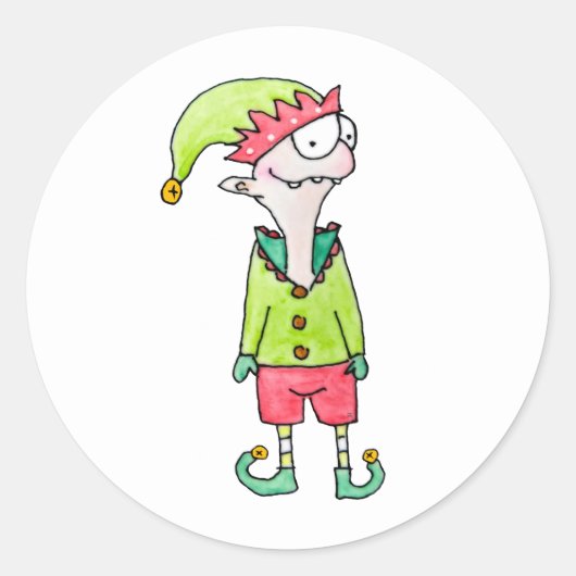 Funny Elf Kerstmis Classic Round Sticker (Voorkant)