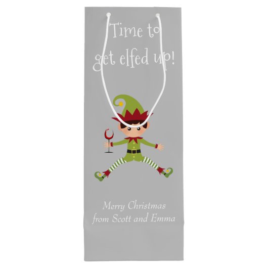 Funny Elf Kerstmis met wijn Wijn Cadeautas (Achterkant)