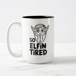 Funny ELF Kerstochtend, Stocking Stuffer Tweekleurige Koffiemok