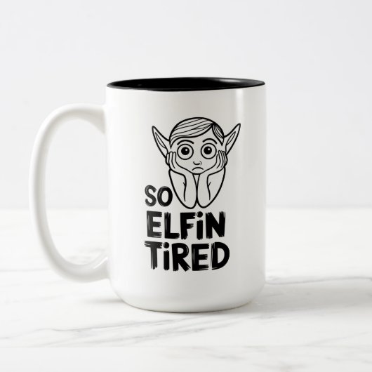 Funny ELF Kerstochtend, Stocking Stuffer Tweekleurige Koffiemok (Links)