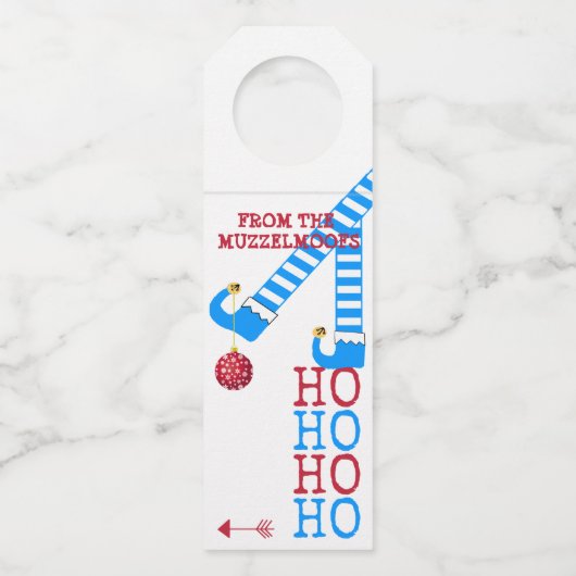 Funny Elf Legs Ho Ho Kerstwijn Flessenhanger (Voorkant)