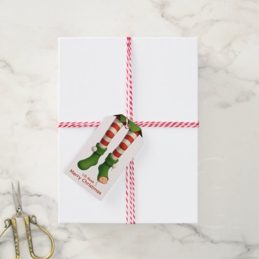 Funny Elf Legs | North Pole Mischief Wrapping Cadeaulabel (Met Touw)