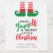 Funny Elf Merry Kerstmis Wijn Etiket (Enkel label)