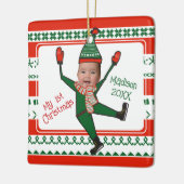Funny Elf, mijn eerste kerstrood-groene Keramisch Ornament (Links)