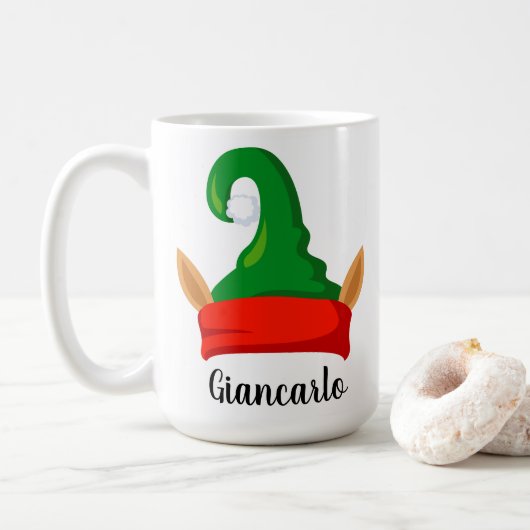 Funny elf oren rood groen pet gepersonaliseerd koffiemok (Met donut)