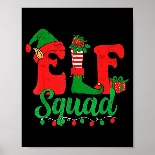 Funny Elf Squad Santa Hat Family Matching Christma Poster (Voorkant)