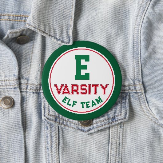 Funny Elf Team Christmas Button Pin (In situ)
