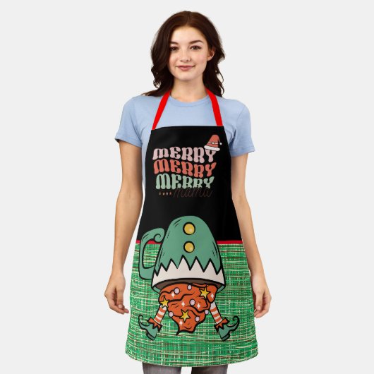  Funny Elf Zwart en groen jute Schort (Gedragen)