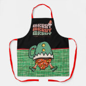  Funny Elf Zwart en groen jute Schort (Voorkant)