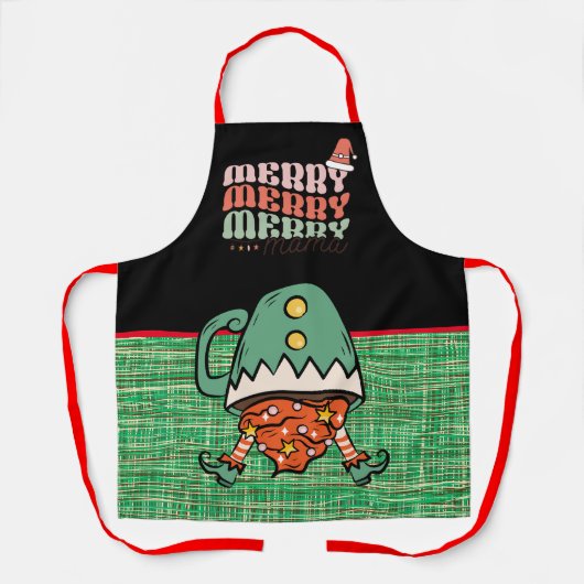  Funny Elf Zwart en groen jute Schort (Voorkant)