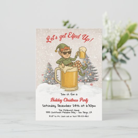 Funny Elfed Up Beer Holiday Christmas Party Kaart (Staand voorkant)