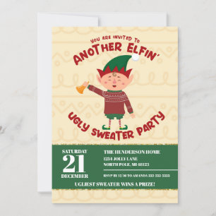 Funny Elfin's kerstfeest Oegly Sweater Party Kaart