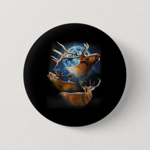 Funny Elk Hunting Shirt - Elk Shirt Elk Howling At Ronde Button 5,7 Cm