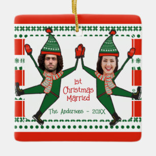 Funny Elves 1e Kerstkerst, met rood groen, aangepa Keramisch Ornament