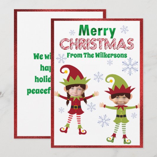 Funny Elves Aangepaste Kinder Foto's Vrolijk Kerst Feestdagenkaart (Voorkant / Achterkant)