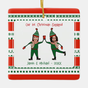 Funny Elves ons eerste kerstfeest met rood groen Keramisch Ornament