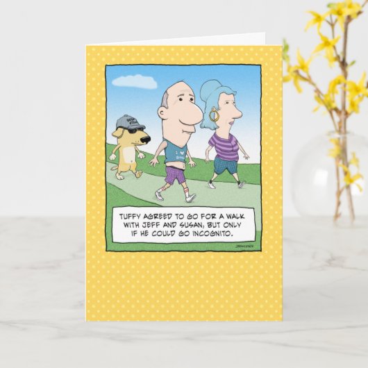 Funny Embarrassed Dog Birthday Kaart (Gele Bloem)