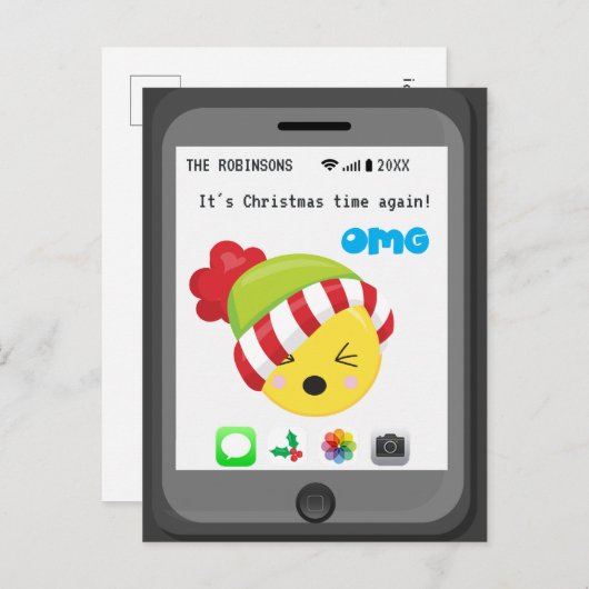 Funny Emoji over Happy Kerstmis Aankondigingskaart (Voorkant / Achterkant)