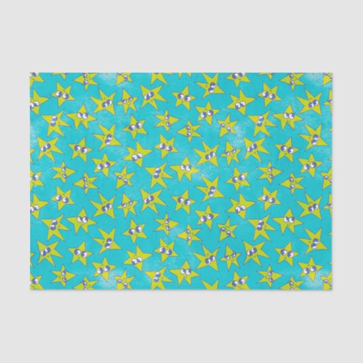 Funny Emoji Turquoise met Greeni Face Stars Tissuepapier (Voorkant)