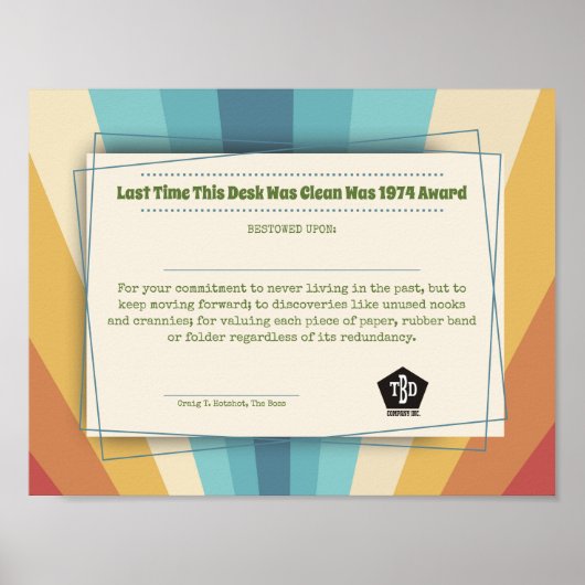 Funny Employ award messy desk Recognition Poster (Voorkant)