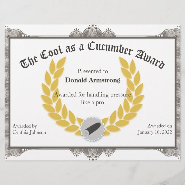 Funny Employee Award - Komkommer (Voorkant)