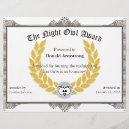 Funny Employee Award - Night Owl