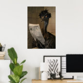 Funny Emu Bathroom Print, Newspaper Reading Animal Poster (Thuiskantoor)
