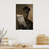 Funny Emu Bathroom Print, Newspaper Reading Animal Poster (Keuken)