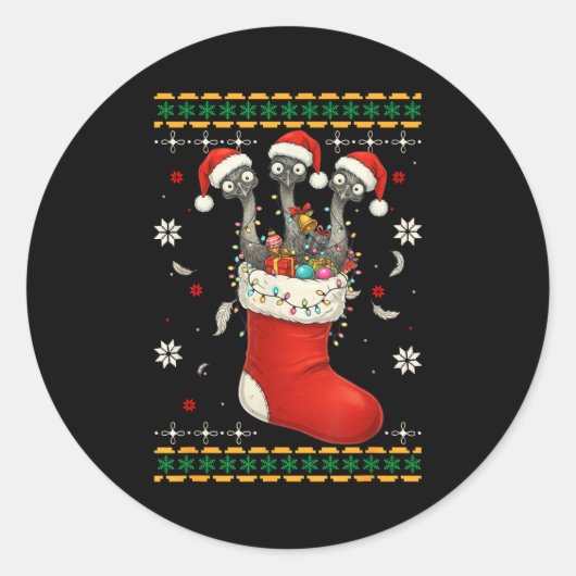 Funny Emu Bird In Xmas Socks Lights Christmas  Ronde Sticker (Voorkant)