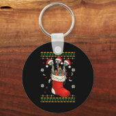 Funny Emu Bird In Xmas Socks Lights Christmas  Sleutelhanger (Voorkant)