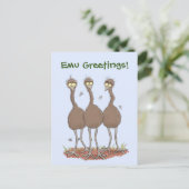 Funny emu trio cartoon illustratie briefkaart (Staand voorkant)