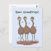 Funny emu trio cartoon illustratie briefkaart (Voorkant / Achterkant)