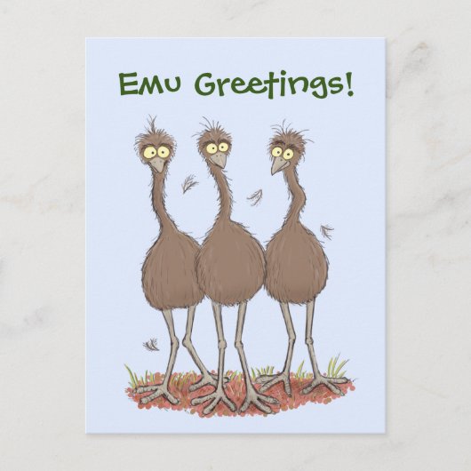 Funny emu trio cartoon illustratie briefkaart (Voorkant)