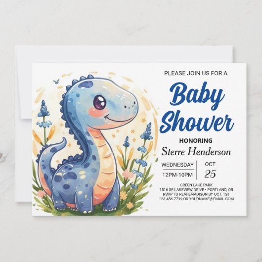 Funny Enchanted Blue Dinosaur Boy Baby shower Kaart (Voorkant)