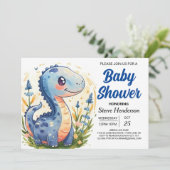 Funny Enchanted Blue Dinosaur Boy Baby shower Kaart (Staand voorkant)