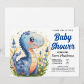 Funny Enchanted Blue Dinosaur Boy Baby shower Kaart (Voorkant / Achterkant)
