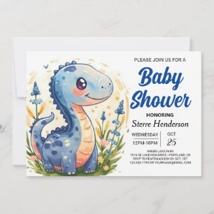 Funny Enchanted Blue Dinosaur Boy Baby shower Kaart