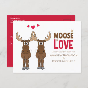 Funny Engagement Party Whimsical Moose QR Code Briefkaart