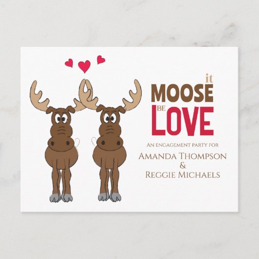 Funny Engagement Party Whimsical Moose QR Code Briefkaart (Voorkant)